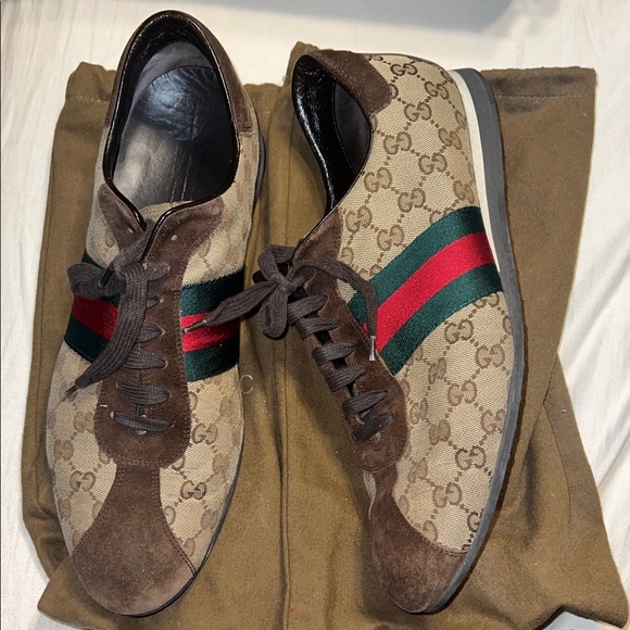 Vintage Gucci brown suede canvas GG Guccissima Optic men’s sneakers (12.5)